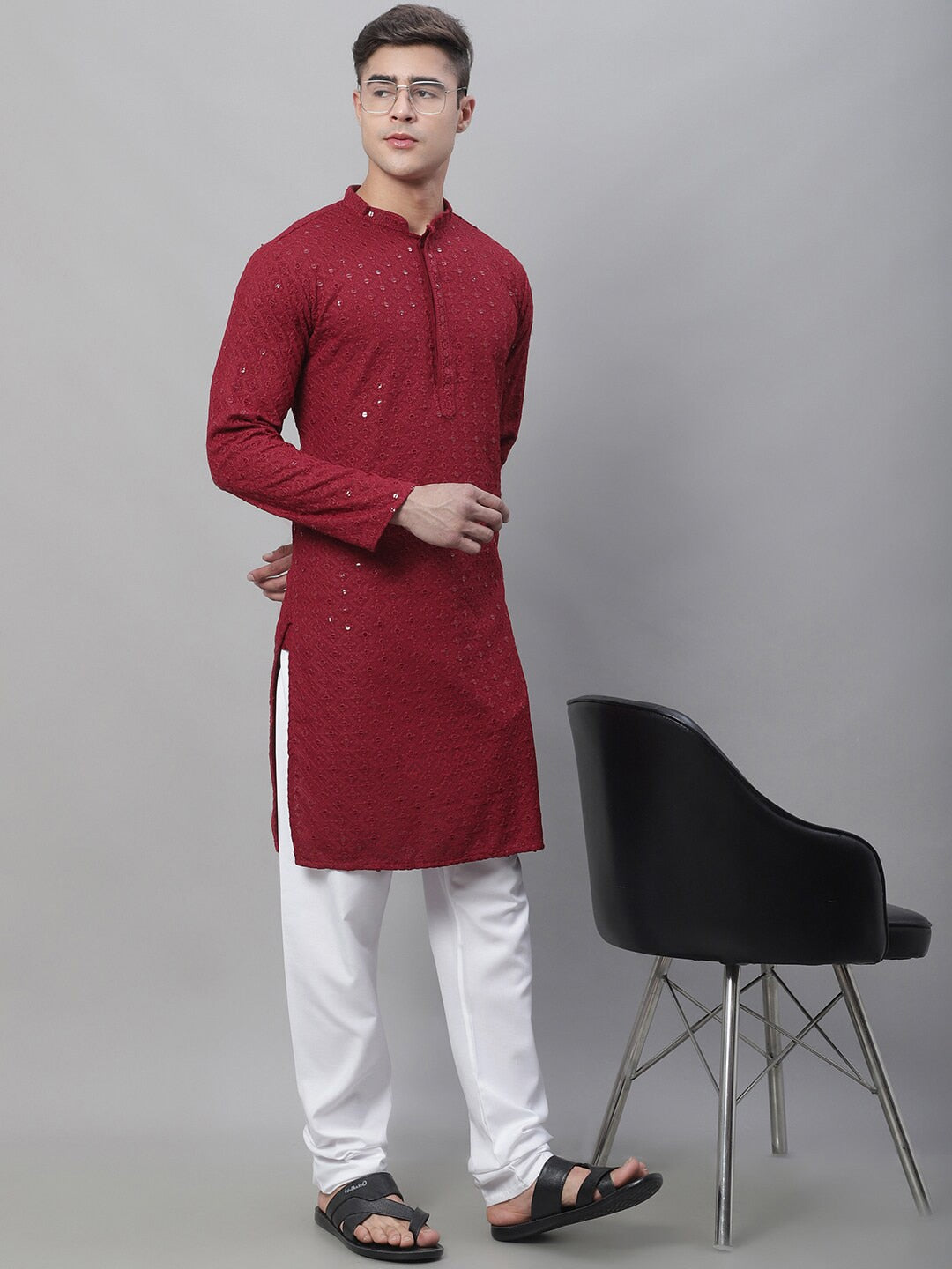 Sojanya Ethnic Motifs Embroidered Sequinned Pure Cotton Kurta