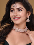 Saraf RS Jewellery Rose Gold-Plated White & Green AD-Studded Jewellery Set - Distacart