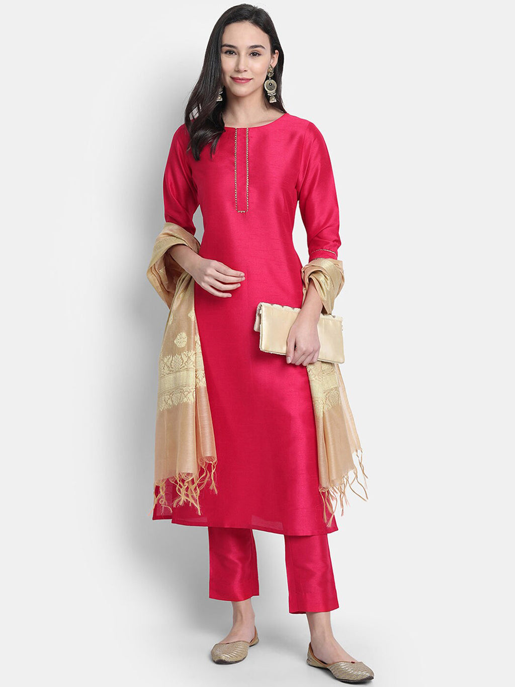 Janasya Pink Kurta with Trousers & With Dupatta - Distacart