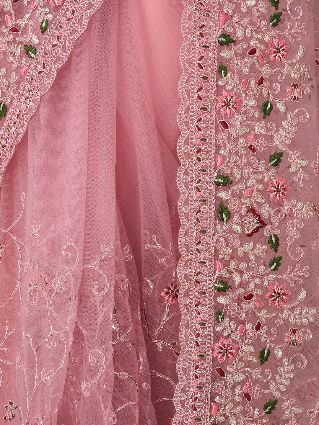 kasee Floral Embroidered Net Saree With Blouse Piece - Distacart