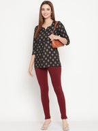 TAG 7 Set Of 2 Maroon & Black Solid Leggings