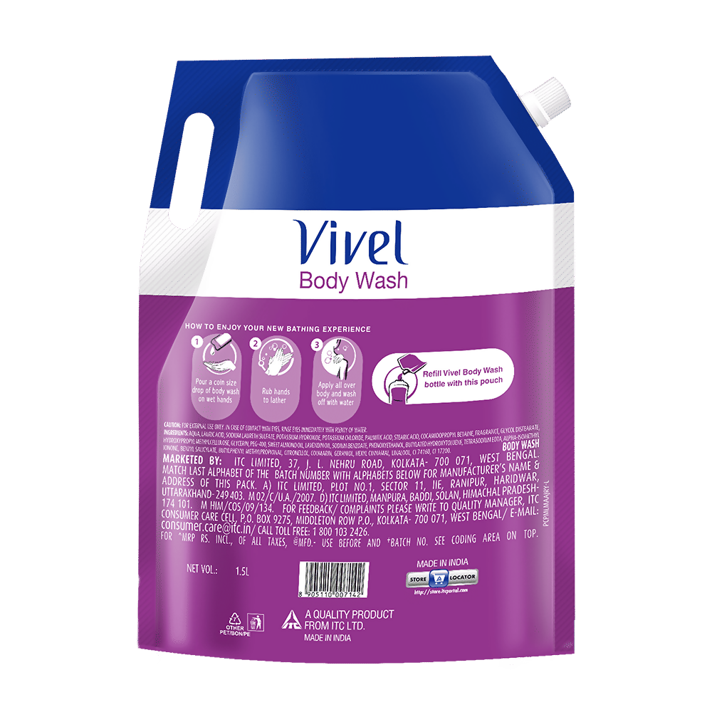 Vivel Fragrant Body Wash Lavender & Almond Oil Shower Gel Supersaver XL Refill Pouch