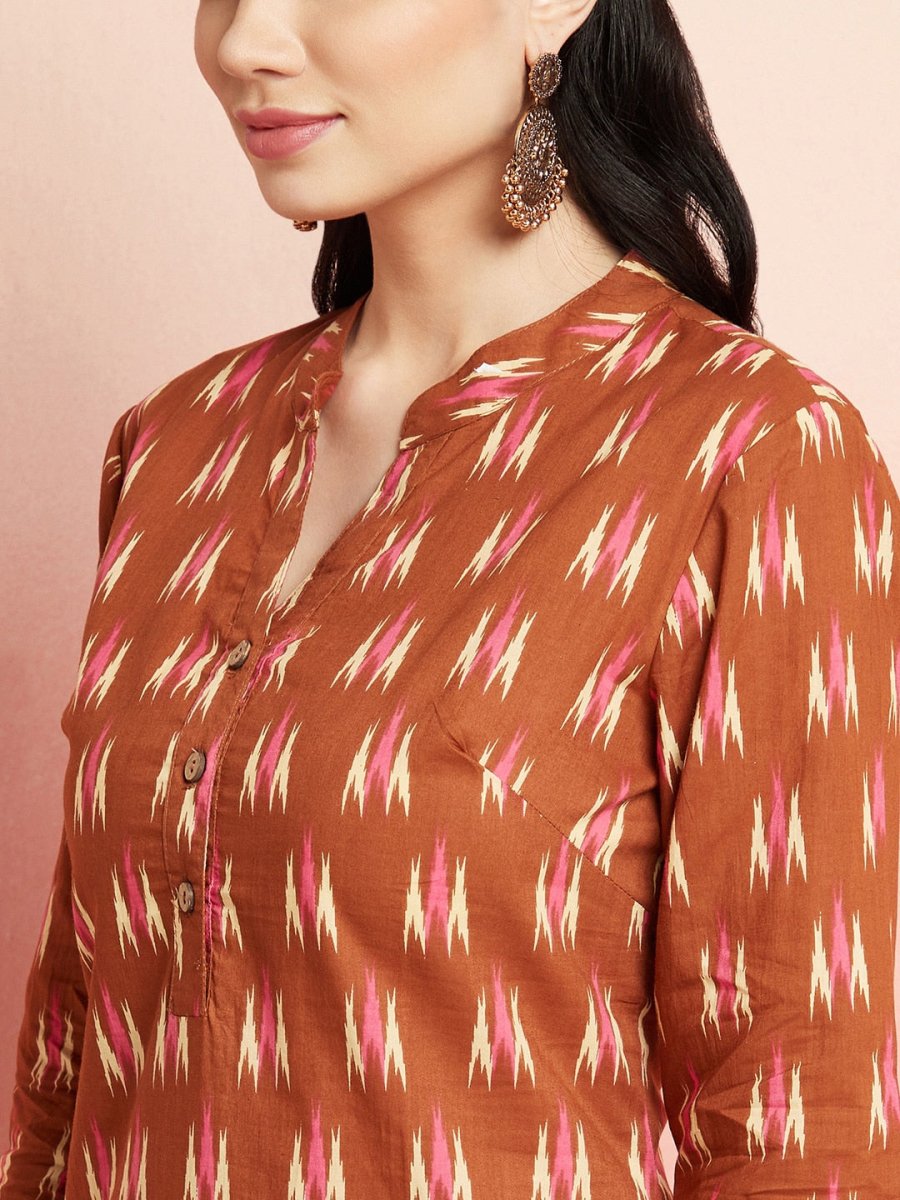 Aks Ikat Printed Pure Cotton Straight Kurta With Palazzos
