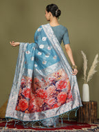 Shree Shyam Fashion Linen Cotton Sky Blue Saree - Distacart