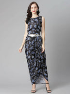 Ahalyaa Women's Black Color Crepe Digital Print Top Skirt With Shrug - Distacart
