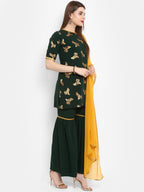 Janasya Green & Orange Printed Kurta with Sharara & Dupatta - Distacart