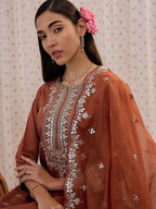 Indo Era Ethnic Motifs Embroidered Regular Gotta Patti Kurta with Trouser & Dupatta - Distacart