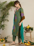 Indo Era Women Floral Printed Regular Beads and Stones Kurta with Trousers & With Dupatta - Distacart