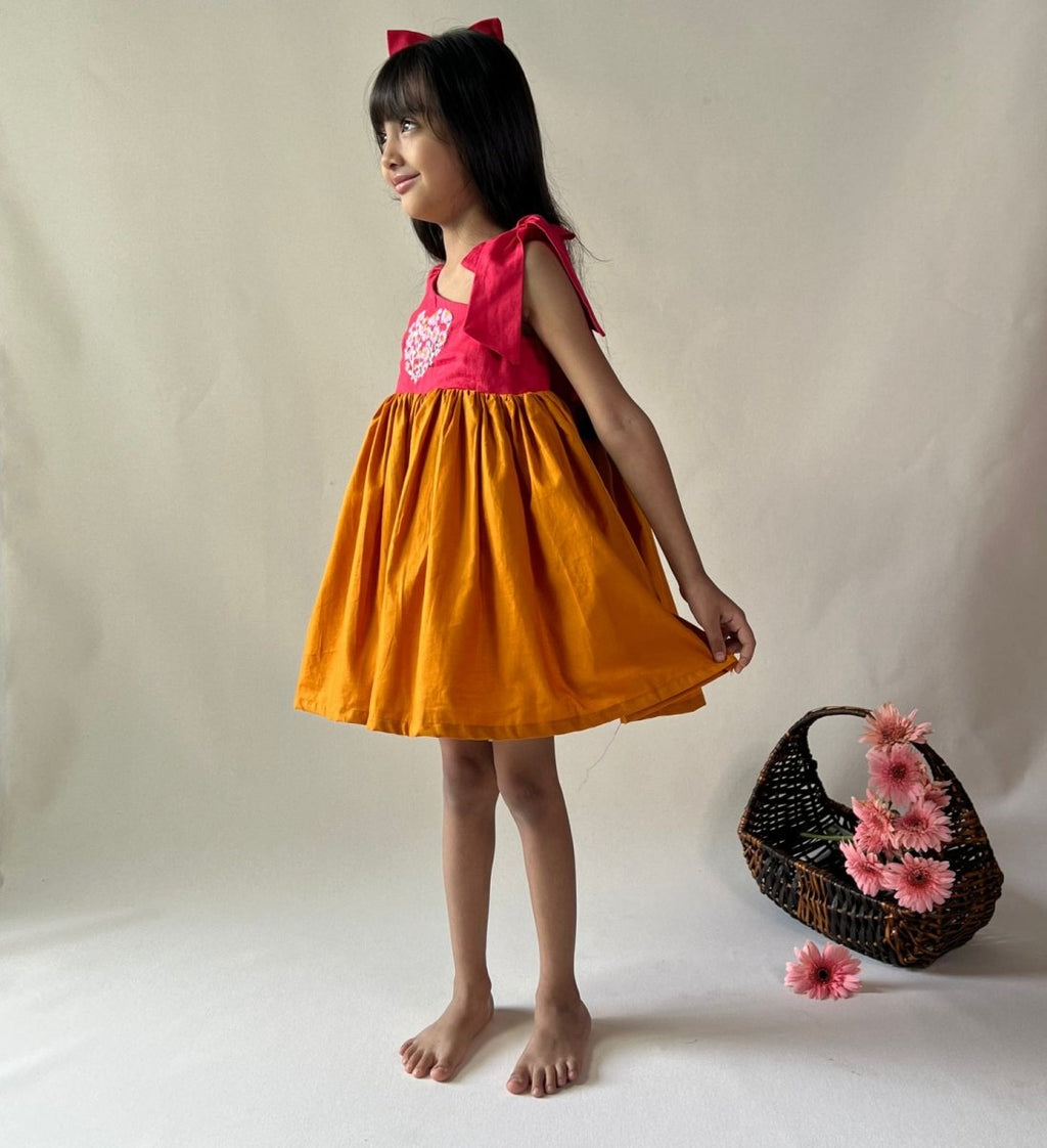 ArthLife Raspberry Pink And Orange Partywear Dress