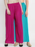 TAG 7 Women Pack of 2 Solid Flared Palazzos