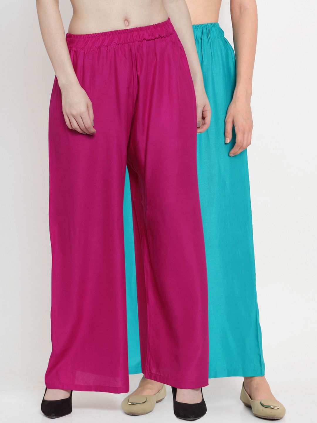 TAG 7 Women Pack of 2 Solid Flared Palazzos