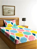 Home Sizzler Blue & Yellow Geometric 210 TC Single Bedsheet with 1 Pillow Covers - Distacart