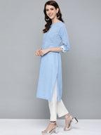 HERE&NOW Women Blue Solid Straight Kurta