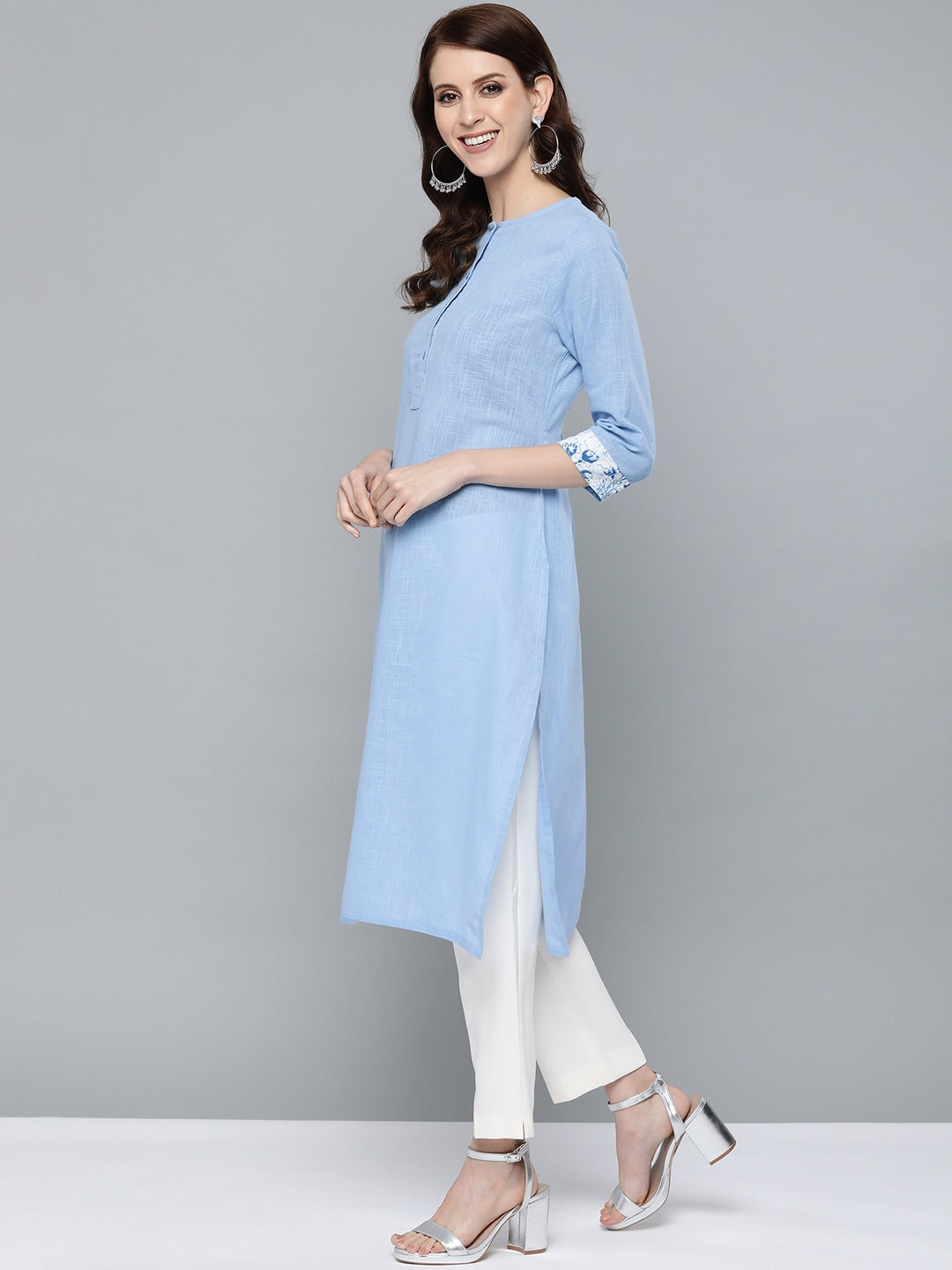 HERE&NOW Women Blue Solid Straight Kurta