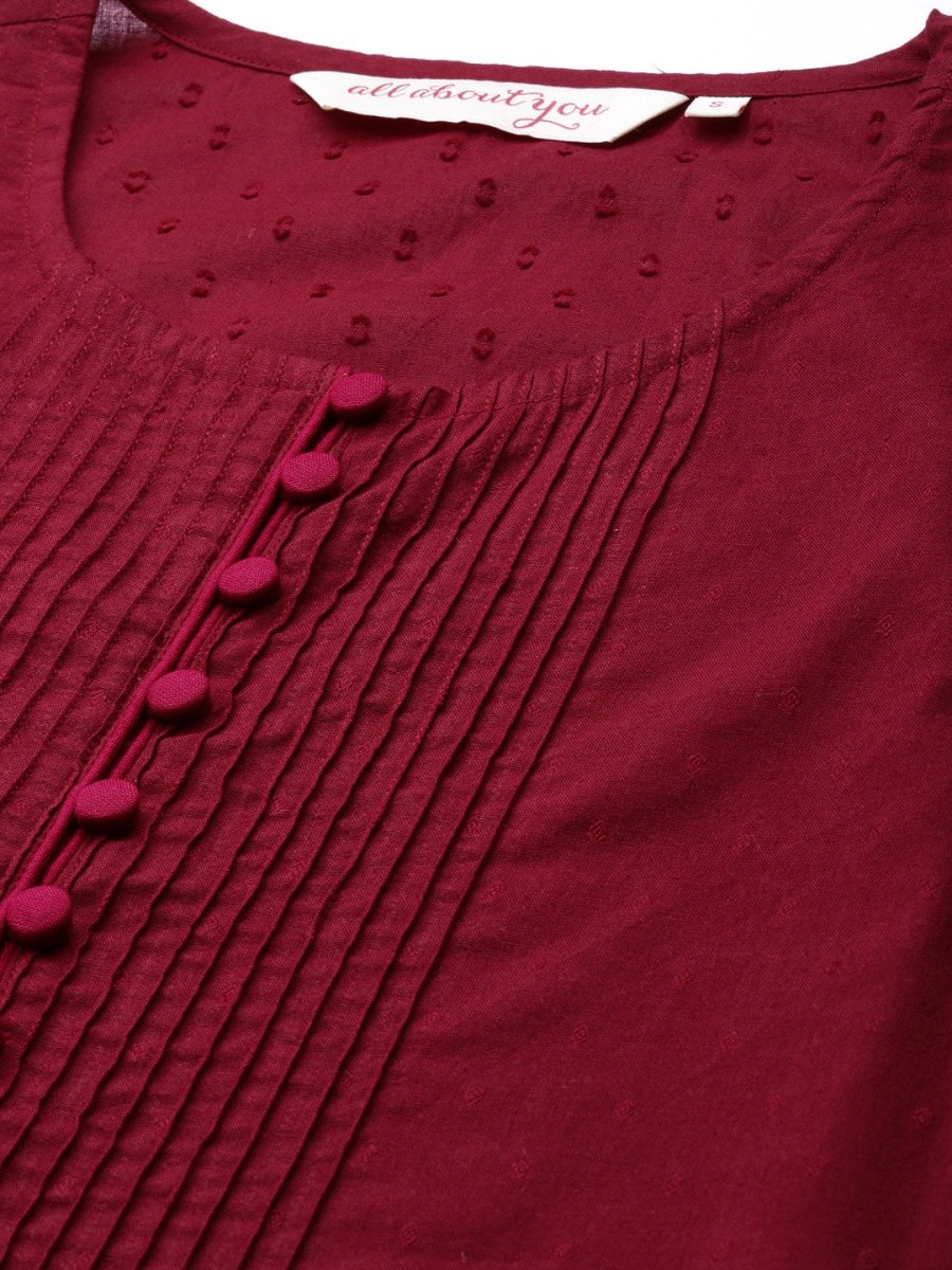 All About You Women Maroon Self Design Pure Cotton A-Line Kurta with Palazzos