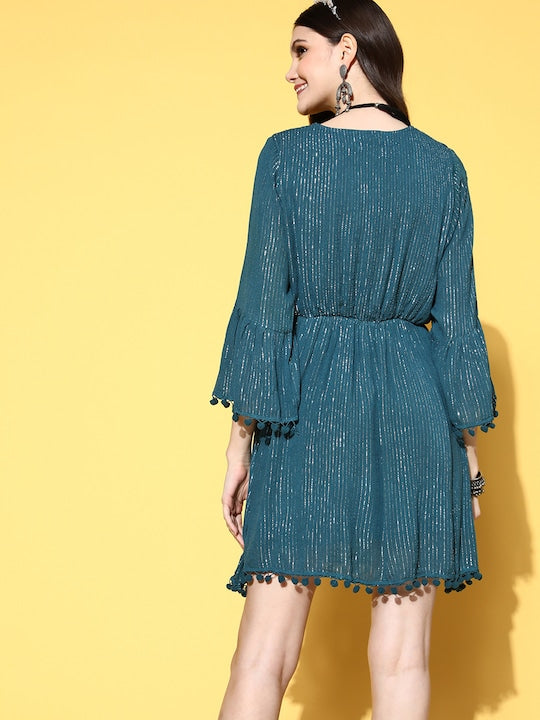 InWeave Teal Lurex Dress With Lace - Distacart