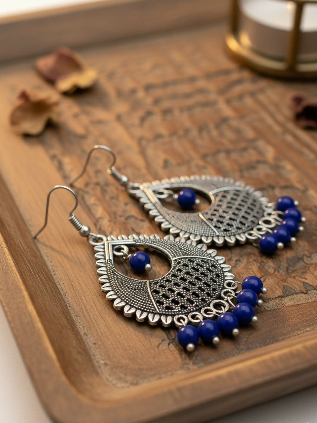 NVR Women German Silver Oxidised Chandbali Earrings - Distacart