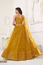 Eilara Women'S Mustard Yellow Butterfly Net With Tone Thread Work And Sandwich Embroidered Work Lehenga Choli For Wedding