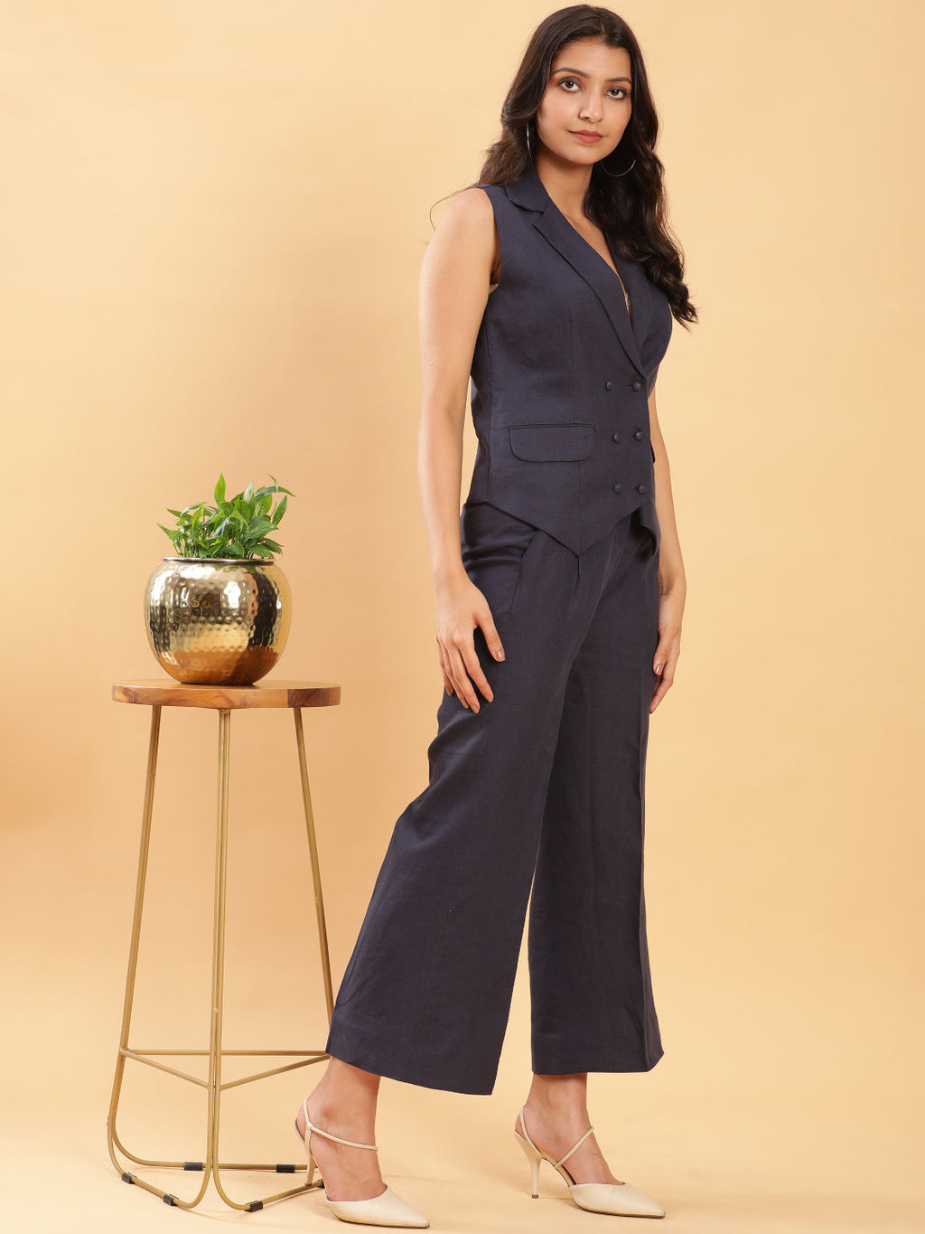 BohoJazz In Power Carbon Blue Tailored Waistcoat with Trousers Co-ord Set - Distacart