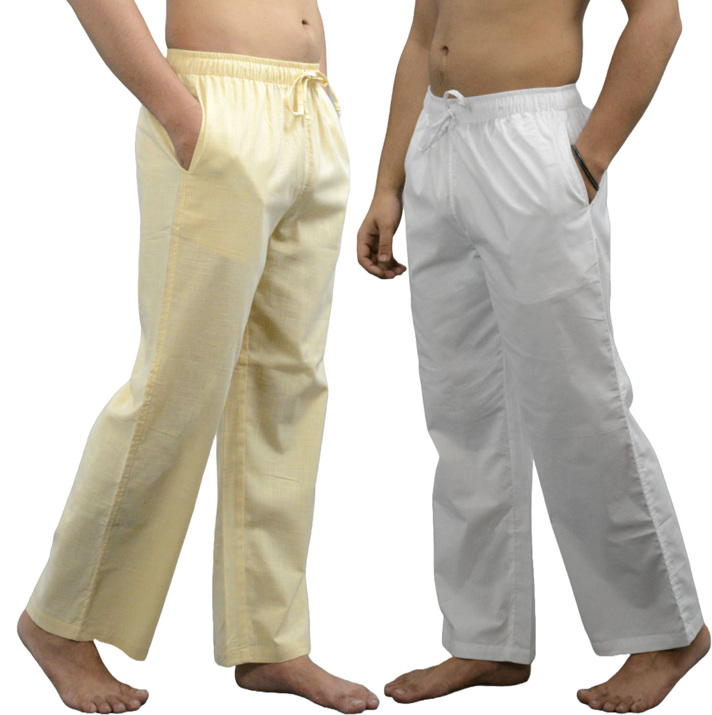 Fabmade White & Beige Combo Linen Pajama
