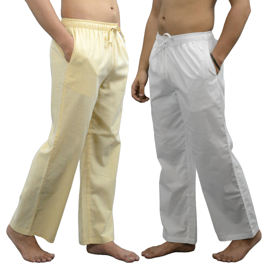 Fabmade White & Beige Combo Linen Pajama