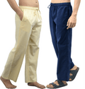 Fabmade Navy Blue & Beige Combo Men Linen Pajama