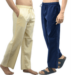 Fabmade Navy Blue & Beige Combo Men Linen Pajama