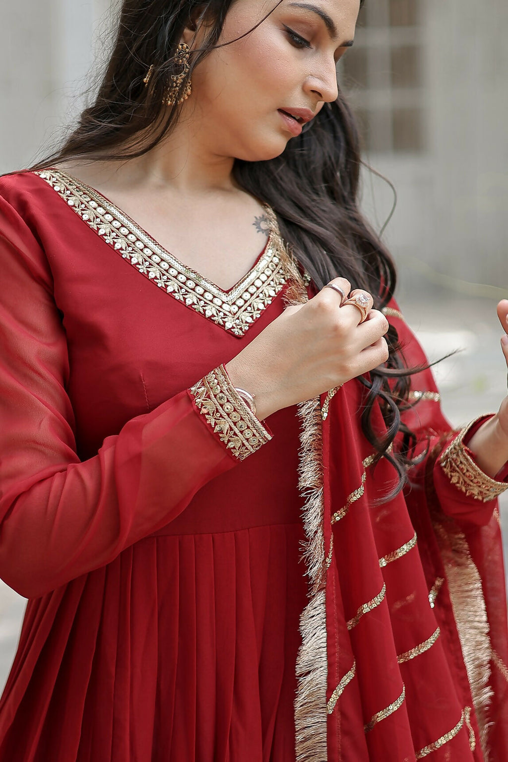 Joban Fashion Maroon Georgette Sequence Embroidery Work Kurta Set - Distacart