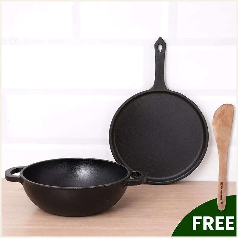 The Indus Valley CASTrong Cast Iron Cookware Set: Tawa + Kadai, Kitchen Set for Home, Pre-seasoned, 100% Pure, Toxin-free, Induction