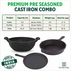The Indus Valley CASTrong Cast Iron Cookware Set: Tawa+ Kadai+ Frypan, Kitchen Set for Home, Pre-seasoned, 100% Pure, Induction, Tadka Pan