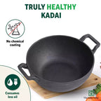 The Indus Valley CASTrong Cast Iron Kadai, Pre-seasoned, Nonstick, 100% Pure, Toxin-free, Induction, 21/25cm, 1.7L/3.3kg