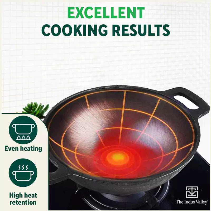 The Indus Valley Super Smooth Cast Iron Set: Frypan+ Kadai+ Tawa, Kitchen set for Home, Nonstick, 100% Pure,Toxin-free, Tadka Pan