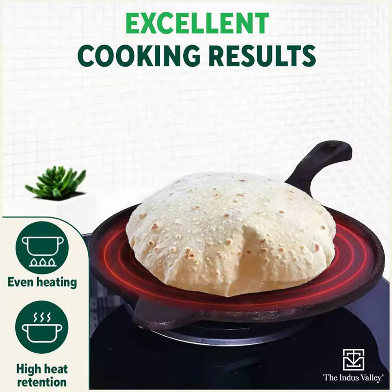 The Indus Valley Super Smooth Cast Iron Tawa, Long Handle,Pre-seasoned, Nonstick, 100% Pure, Toxin-free, Induction,Spatula, 25.4cm, 1.8kg - Distacart