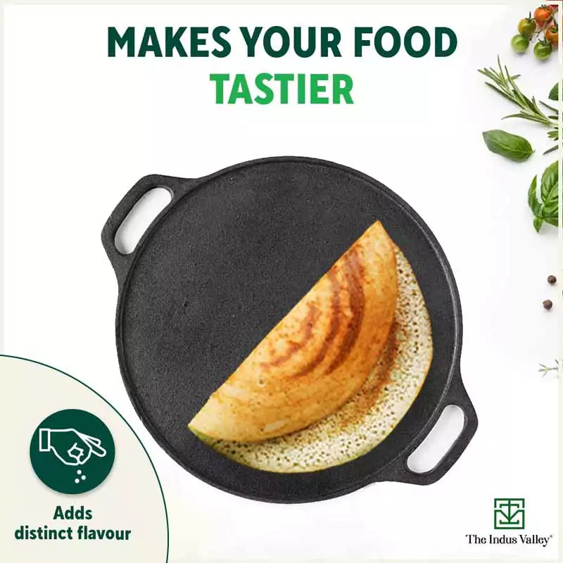 The Indus Valley CASTrong Cast Iron Roti/Dosa Tawa, Pre-seasoned, Nonstick, 100% Pure, Toxin-free, Gas & Induction,Spatula, 30.2cm, 2.4kg