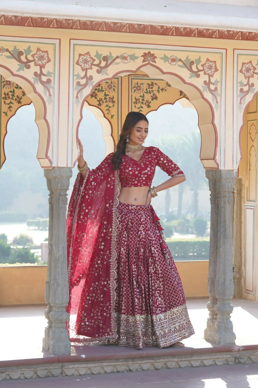 Lorenvalley Ranipink Pure Viscose Jacquard With Embroidered Sequins work Lehenga Choli