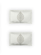 DDecor Grey & White Ethnic Motifs Cotton 140 TC Queen Bedsheet With 2 Pillow Covers