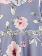 Ahalyaa Light Blue Digital Print Floral Kids Dress For Girls