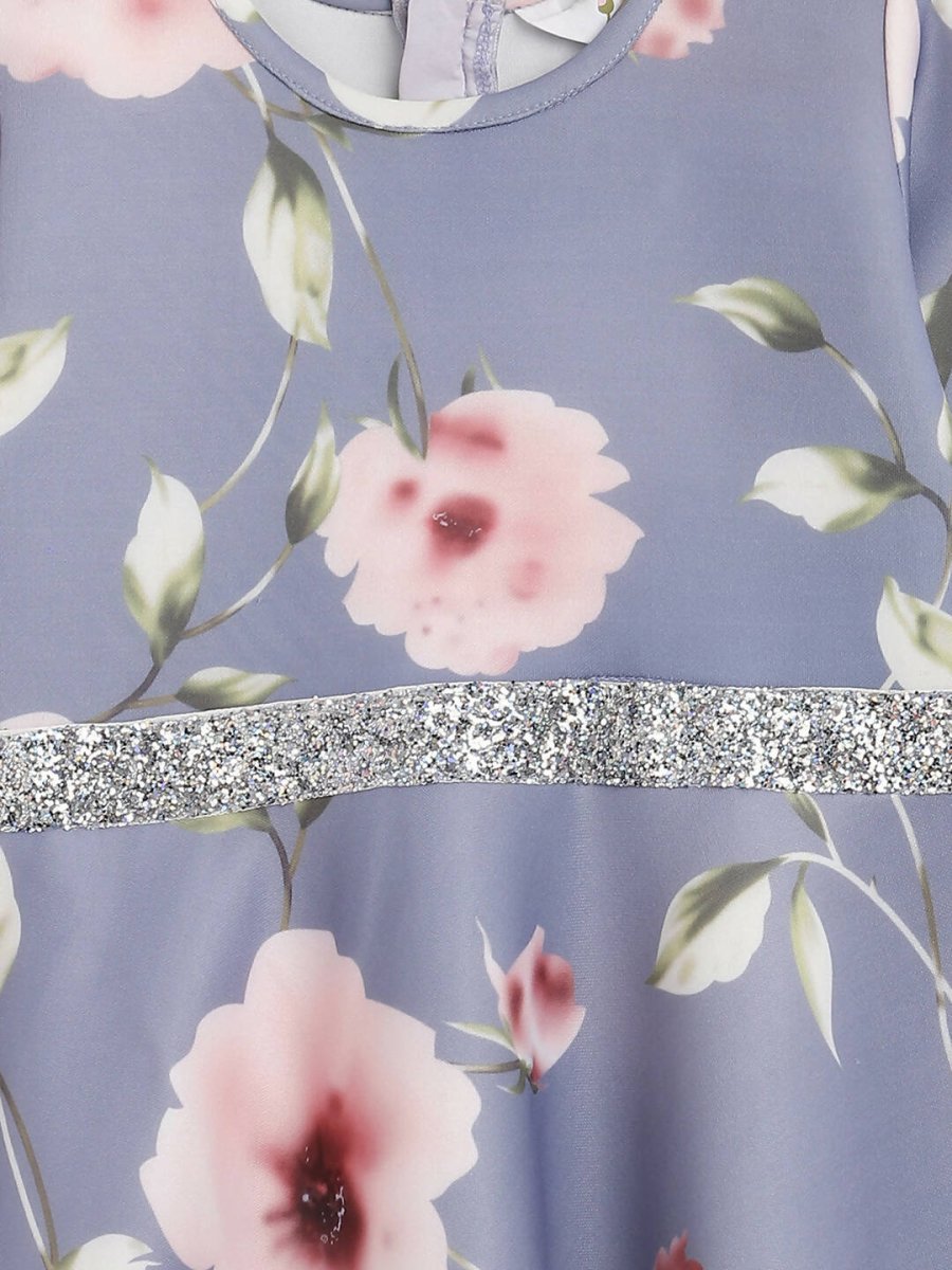 Ahalyaa Light Blue Digital Print Floral Kids Dress For Girls