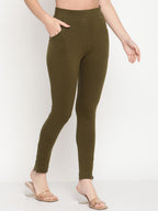 TAG 7 Women Olive Green Solid Ankle-Length Leggings