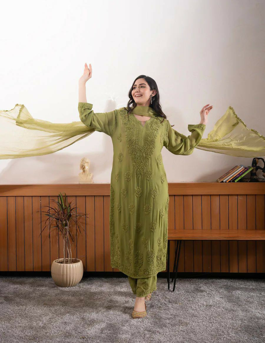 Joban Fashion Green Kurta Set Georgette Embroidery Sequence Work - Distacart