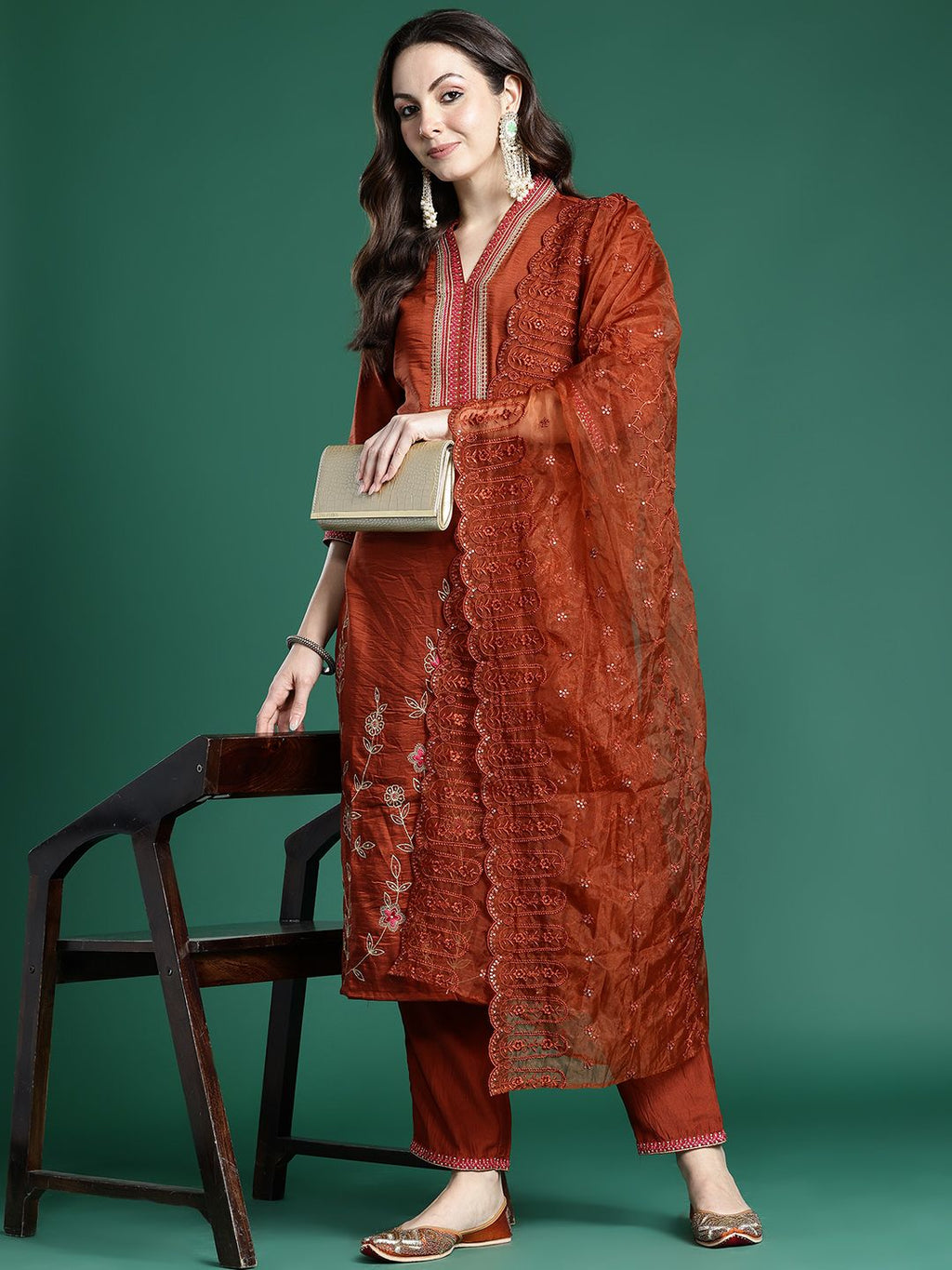 Indo Era Women Ethnic Motifs Embroidered Regular Sequinned Kurta with Trousers & With Dupatta - Distacart
