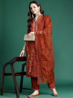 Indo Era Women Ethnic Motifs Embroidered Regular Sequinned Kurta with Trousers & With Dupatta - Distacart