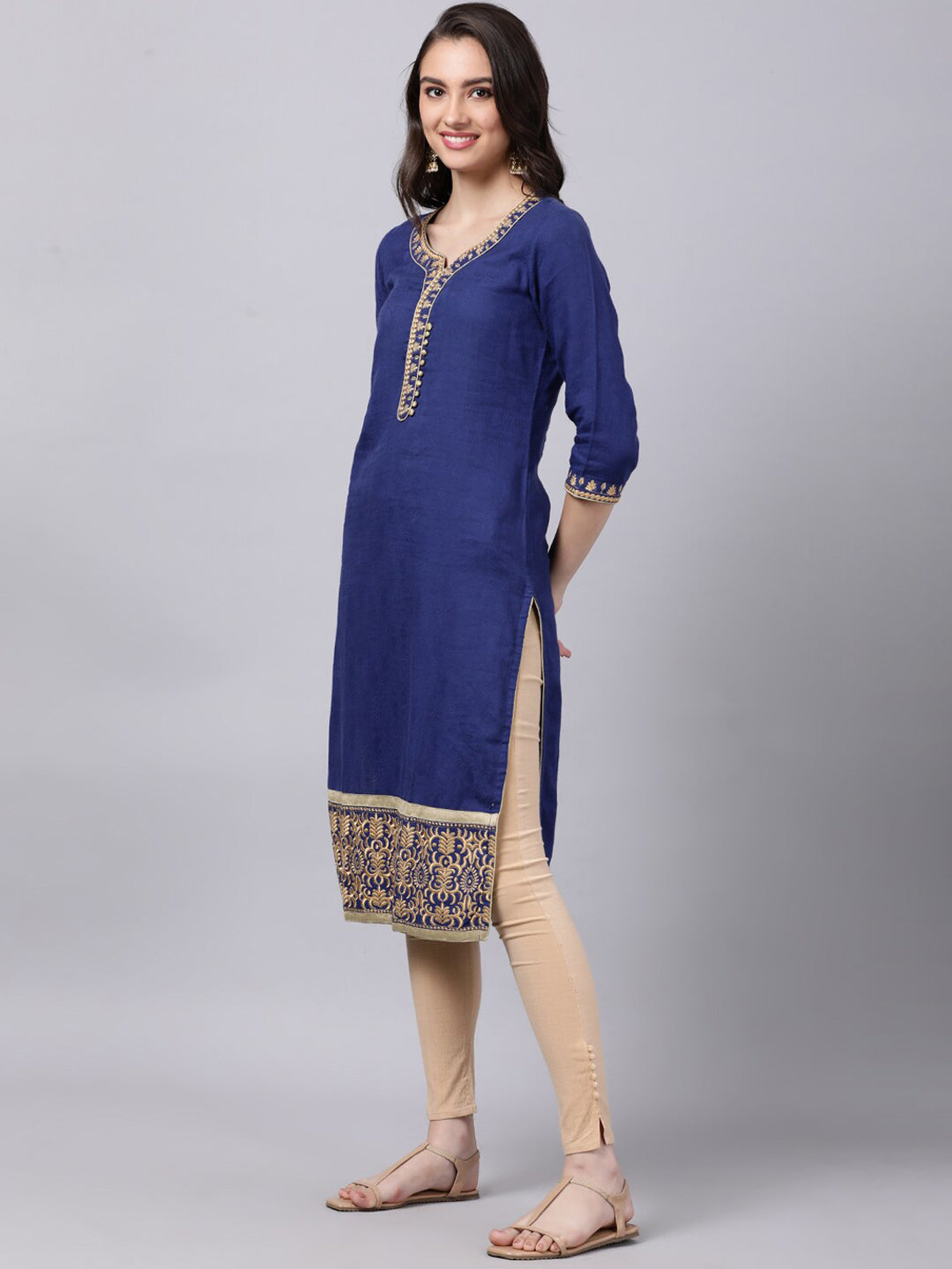 Souchii Women Blue Yoke Design Thread Work Grandeur & Majestic Artwork Kurta - Distacart