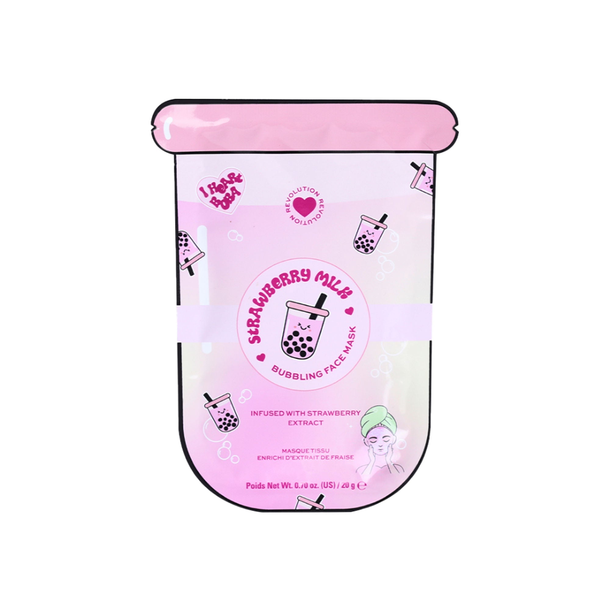 Makeup Revolution Bubble Tea Strawberry Milk Bubble Sheet Mask - Strawberry Pink - Distacart