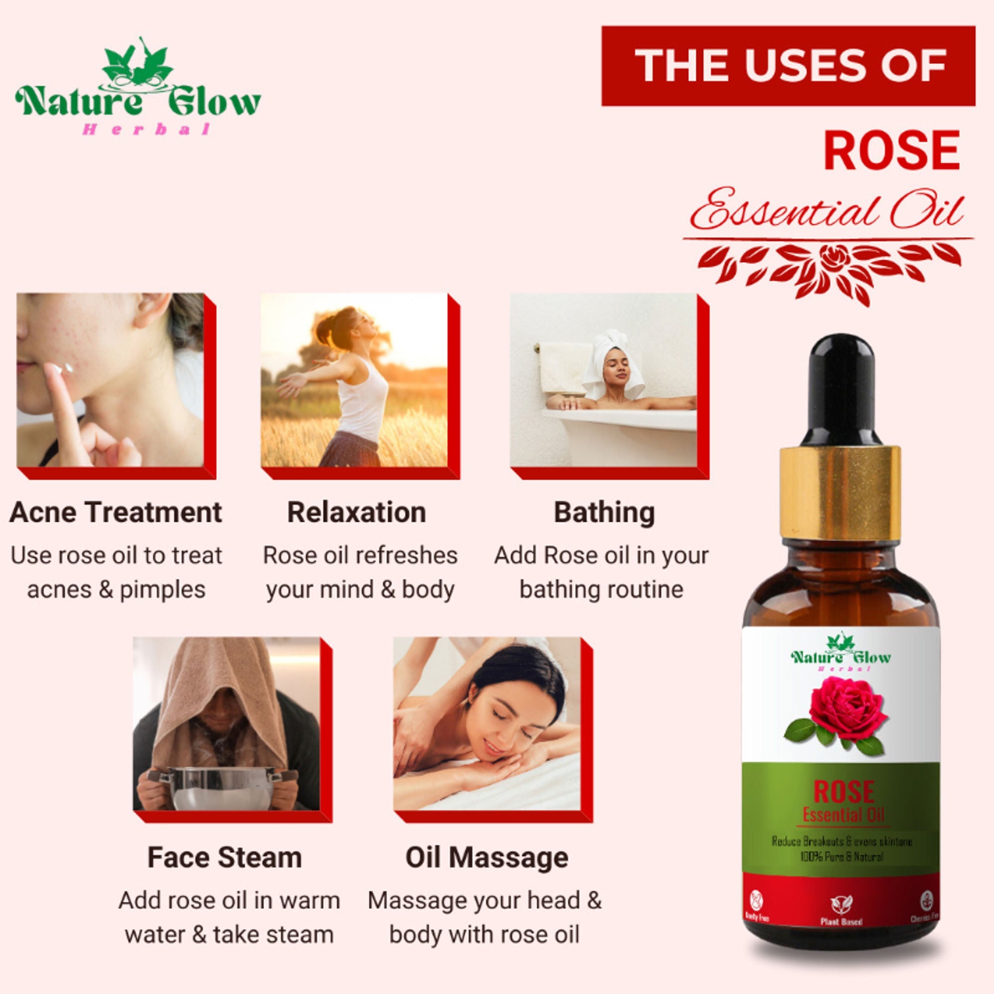 Nature Glow Herbal Rose & Cedarwood Essential Oil Combo