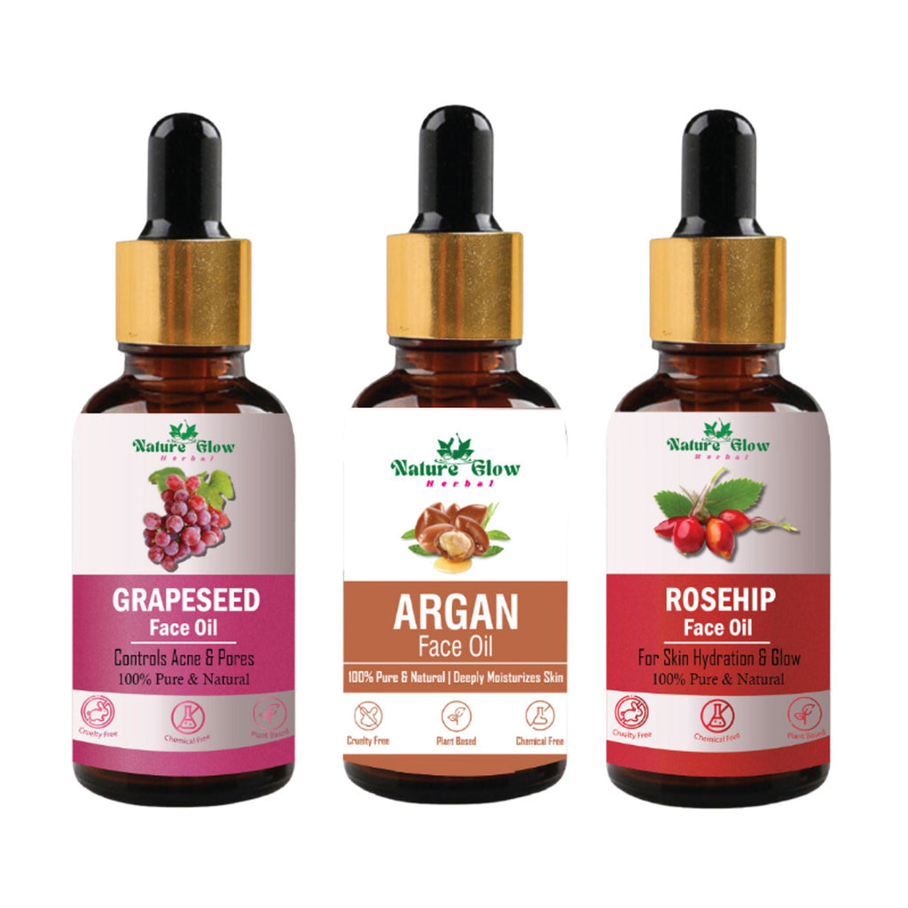 Nature Glow Herbal Grapeseed, Argan & Rosehip Facial Oil Combo