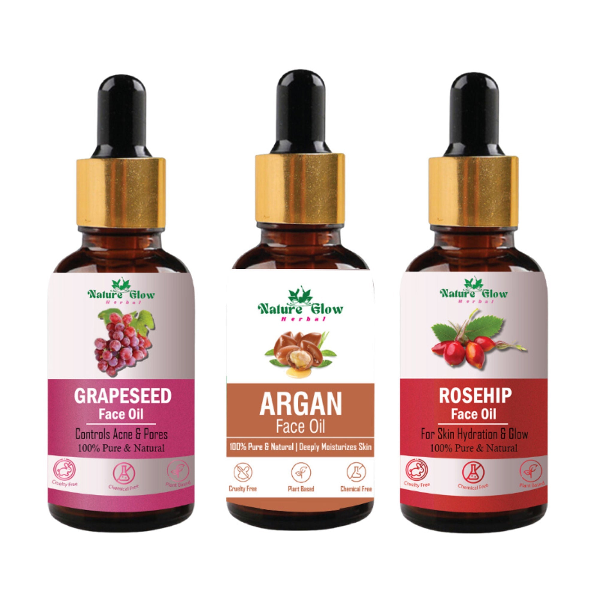 Nature Glow Herbal Grapeseed, Argan & Rosehip Facial Oil Combo