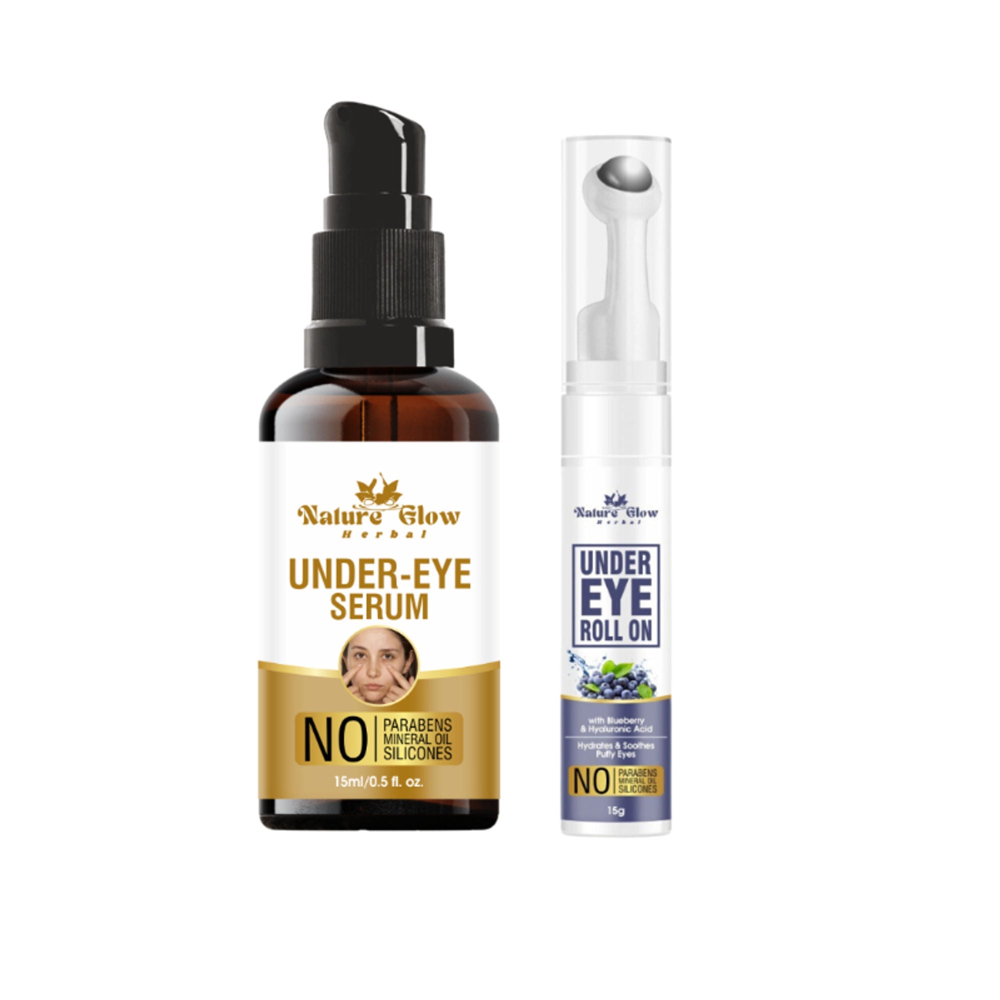 Nature Glow Herbal Under Eye Serum & Bluebery Roll On Combo