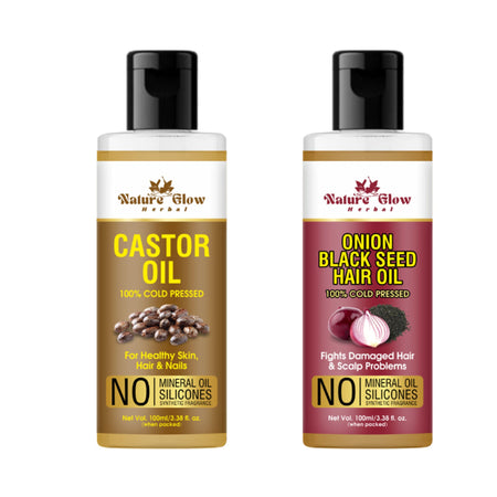 Nature Glow Herbal Castor & Onion With Black Seed Hair Oil Combo