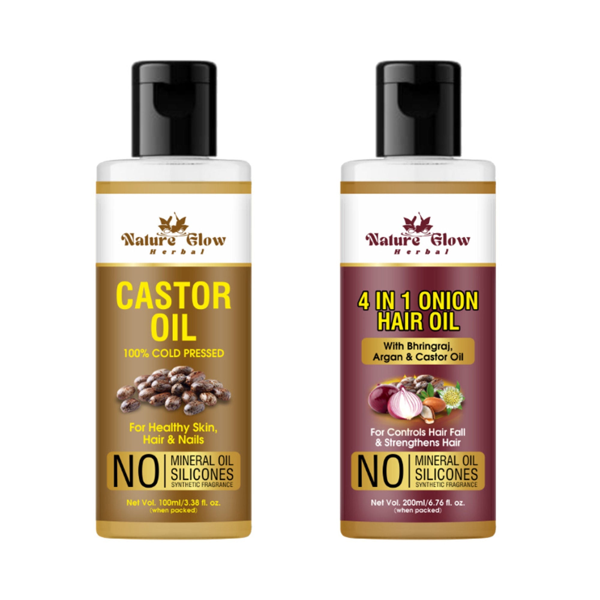 Nature Glow Herbal Castor Oil & 4 In 1 Hair Oil Combo